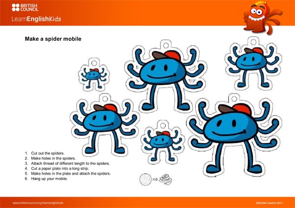 wycinanka dla dzieci, pająki wycinanka, gra do nauki angielskiego, British Council